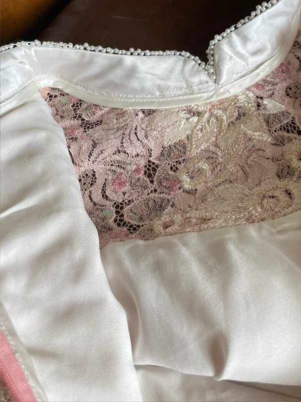 Pink floral print fitted midi ball gown R6858