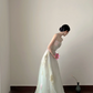 Light off‑white spaghetti‑strap waist‑cinched slim‑fit elegant long prom gown R8004