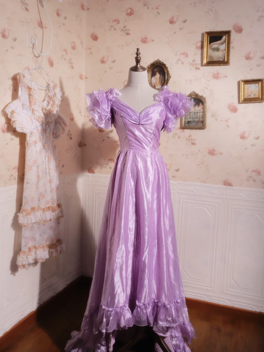 Purple square-neck fitted waist classic and elegant ball gown, bridal dress R7251