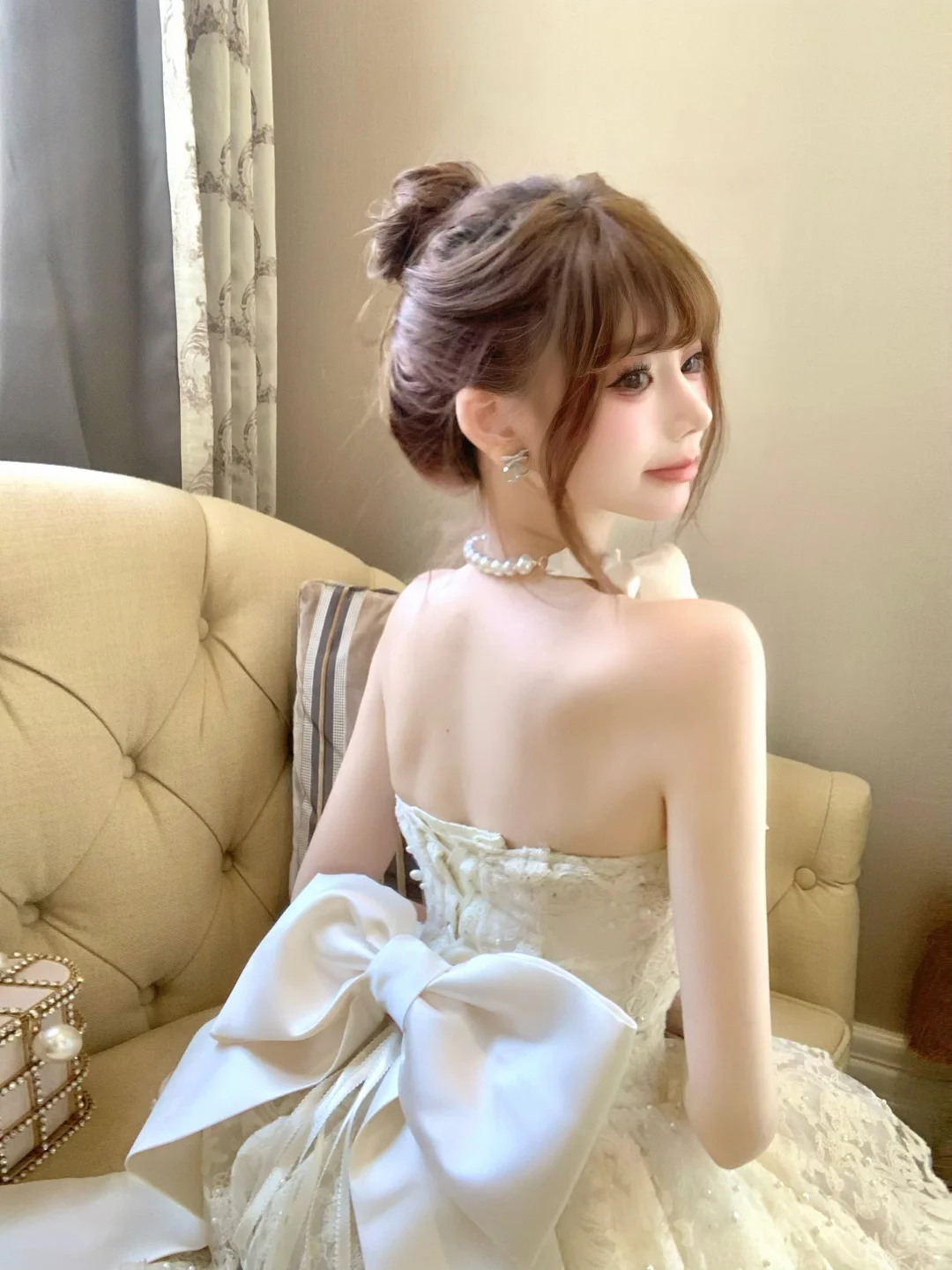 White tube top lace waist slim fit sexy puffy big skirt short skirt homecoming dress R4235