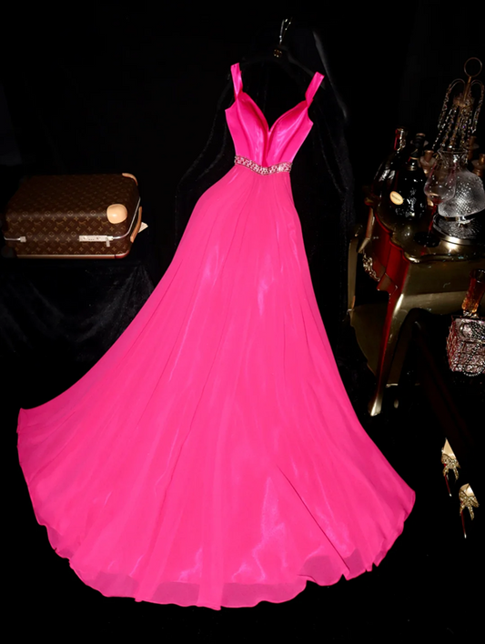 Rose pink halter-neck fitted long ball gown R6978