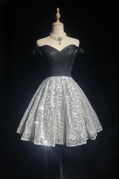 Elegant Sliver Sequin A-Line Sweetheart Corset Mini Prom Dress Homecoming Dress RS421