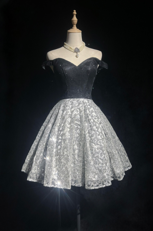 Elegant Sliver Sequin A-Line Sweetheart Corset Mini Prom Dress Homecoming Dress RS421