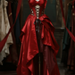 Red tube top waist slim sexy satin maxi ball gown, bridal gown R6100