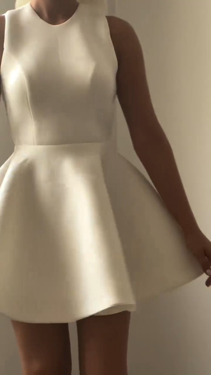 White sleeveless backless sexy waist A-line short skirt homecoming dress R5588