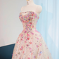 Light pink strapless, fitted waist, full skirt, long ball gown, bridal dress R9015