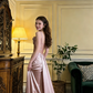 Champagne pink halter-neck fitted long ball gown, bridal dress R8591