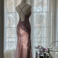 Light purple-red halter-neck fitted waist slim-fitting rhinestone sexy long ball gown R7694