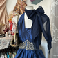Blue satin open back slim elegant short dress, ball gown R6220