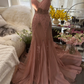 Nude pink V-neck fitted waist bodycon sexy long ball gown R7734