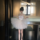 Pink suspender waist slim fit fluffy cake tulle skirt short skirt homecoming dress R5086