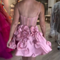 Pink suspender waist slim three-dimensional flower skirt homecoming dress R5468