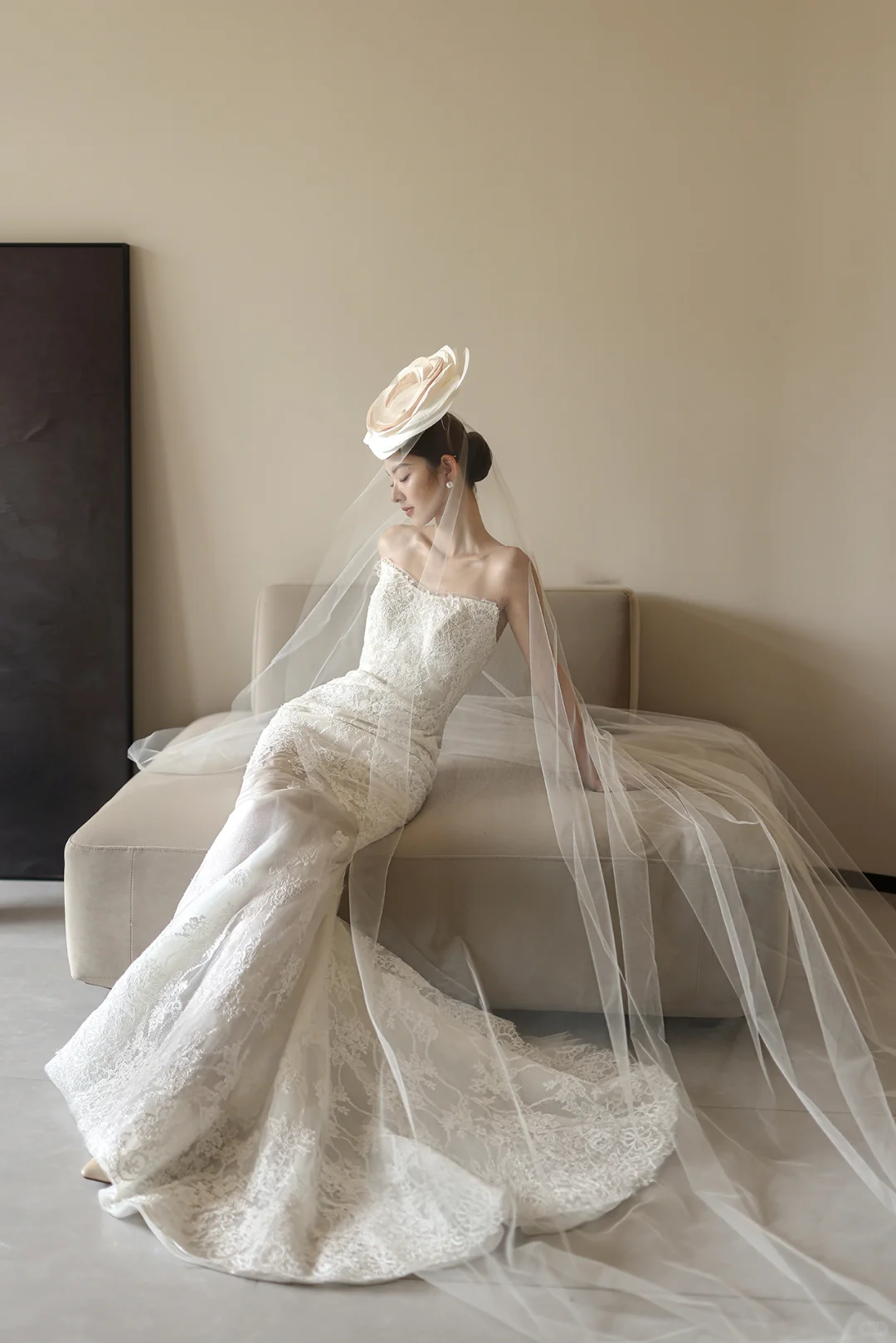 White tube top lace waist slim fit temperament fishtail sexy long dress bridal gown R6060