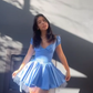 Blue V‑Neck Fit‑and‑Flare Mini Homecoming Dress R5449