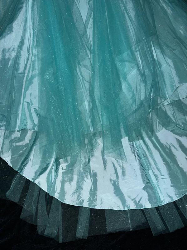 Lake blue strapless rhinestone-embellished long ball gown R6898