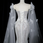 Light silver strapless, fitted waist, bodycon sexy long ball gown, bridal dress R8955