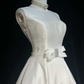 White sleeveless satin waist slim mid-length skirt homecoming dress R4926