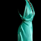 Lake blue halter neck backless sexy fitted waist long ball gown R6619
