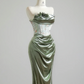 Gray-green strapless fitted waist bodycon long ball gown R8152