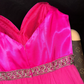 Rose pink halter-neck fitted long ball gown R6978