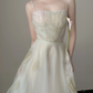 Light off‑white spaghetti‑strap waist‑cinched slim‑fit elegant long prom gown R8004