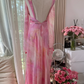Light pink tie-dye halter-neck fitted backless sexy long ball gown R7765