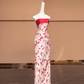 Red strapless floral print fitted long ball gown/bridal dress R8494