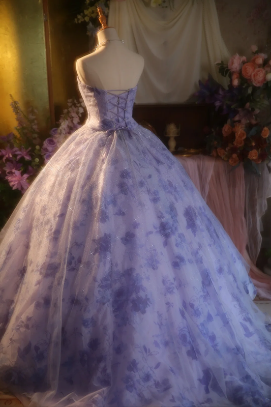 Purple strapless fitted waist ball gown/bridal dress R7271