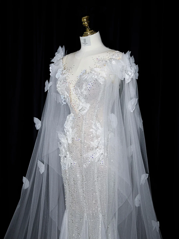 Light silver strapless, fitted waist, bodycon sexy long ball gown, bridal dress R8955