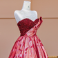 Red strapless, fitted waist, long ball gown with a full skirt R8380