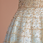 Light blue gradient strapless fitted long ball gown R8404