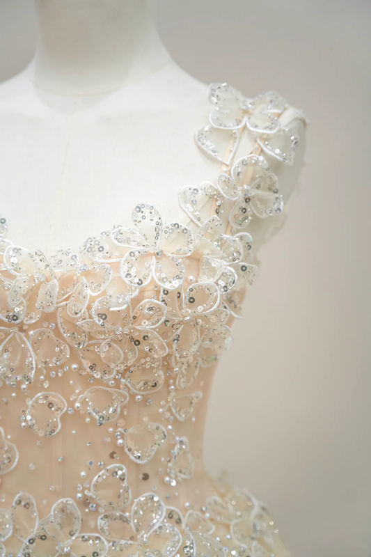 Light apricot halter-neck fitted long ball gown, bridal dress R8895