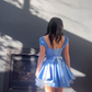 Blue V‑Neck Fit‑and‑Flare Mini Homecoming Dress R5449