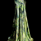 Green halter neck, fitted waist, revealing hips, sexy long ball gown R6659