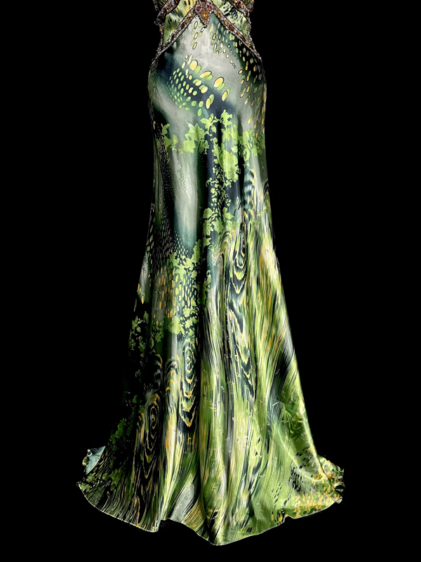 Green halter neck, fitted waist, revealing hips, sexy long ball gown R6659