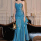 Blue suspender waist slim pleated sexy fishtail skirt dress, prom dress R5429
