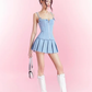 Blue suspender waist slim top A-line short pleated skirt dress suit homecoming dress R4886