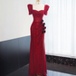 Red square-neck, fitted waist, bodycon long ball gown/bridal dress R8985