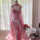Light pink tie-dye halter-neck fitted backless sexy long ball gown R7765