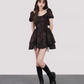 Dark black puff sleeve waist irregular skirt short skirt homecoming dress R5229