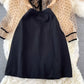 Autumn Bowknot Stand Collar Polka Dot Lace A Line Dress      S4939
