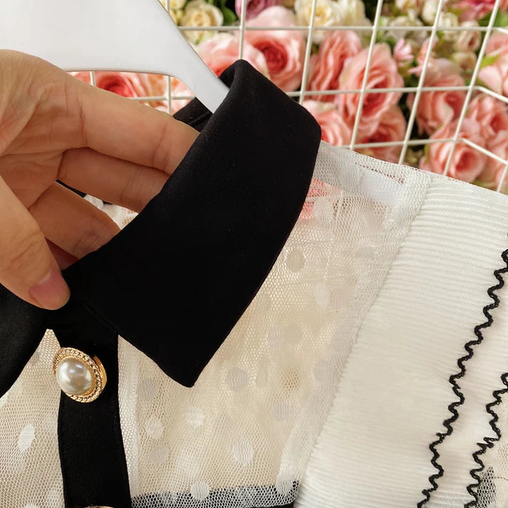 Summer New Tulle Sheath Dress Black Long Sleeves Elegant Dress     S4942