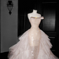 Pink sequined tube top sexy long skirt with waist, prom dress R5664