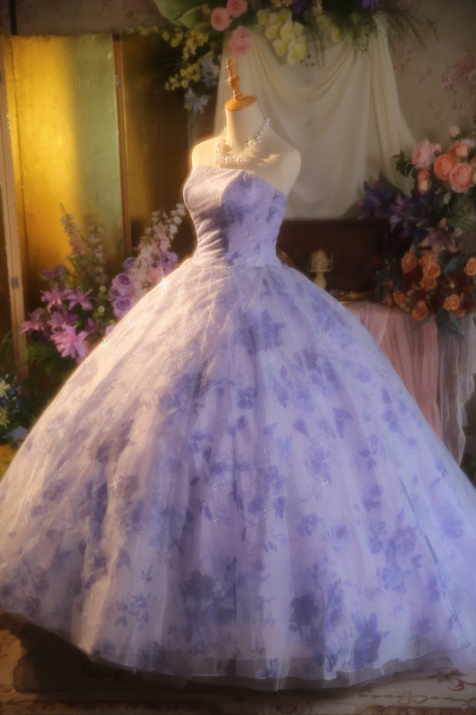 Purple strapless fitted waist ball gown/bridal dress R7271