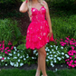 Rose Red Strapless Lace Waist Cake Skirt Homecoming Dress R5548