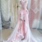 Pink halter neck 3D flower waist slim fit irregular skirt dress, prom dress R5302