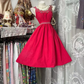 Red halter-neck, fitted waist, full skirt, short ball gown R7571