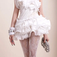 White tube top waist slim chiffon gentle cute short skirt homecoming dress R4599