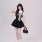 Black camisole with slim waist and A-line cute short skirt for homecoming dress R5269