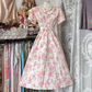 Pink vintage rose print fitted midi ball gown R7845